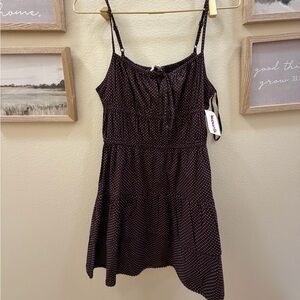 Spaghetti Strap Polka Dot Dress - Black